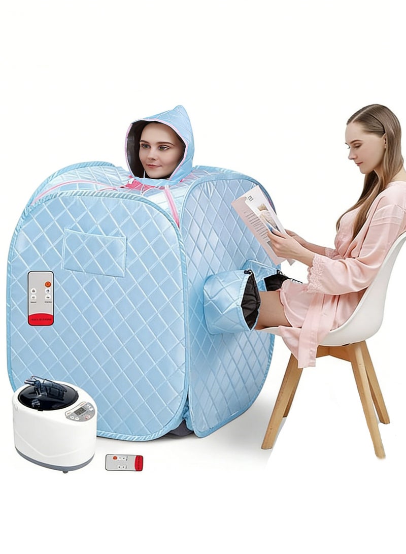 عربست ساونا بخار محمولة، خيمة ساونا خاصة، صندوق ساونا سبا منزلي قابل للطي شخصي مع مؤقت وجهاز تحكم عن بعد، حقيبة حمل وعاء بخار سعة 2 لتر، 9 مستويات، للاسترخاء وإزالة السموم (أزرق) - Image 1